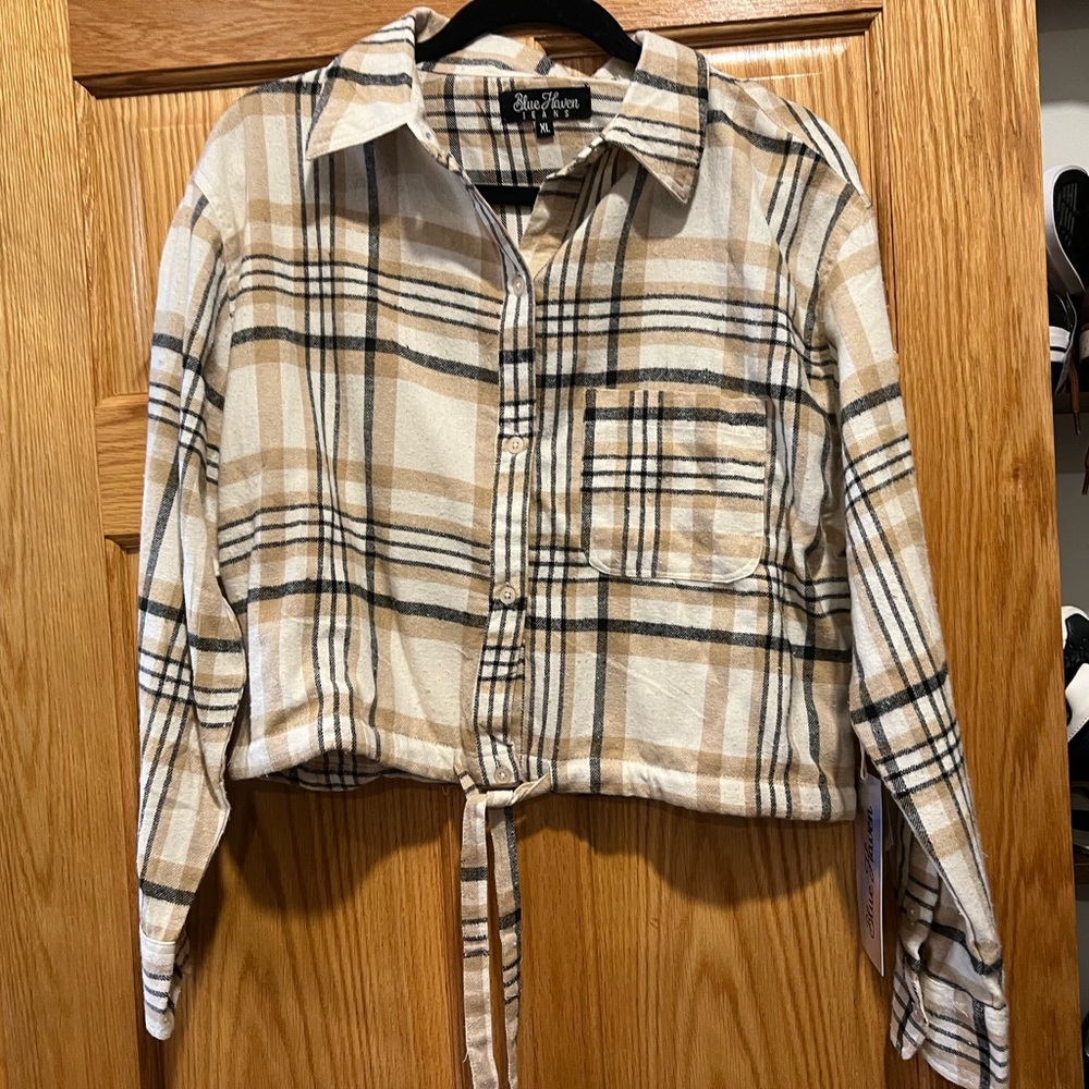 Jean Pierre Beige and Black Plaid Shirt